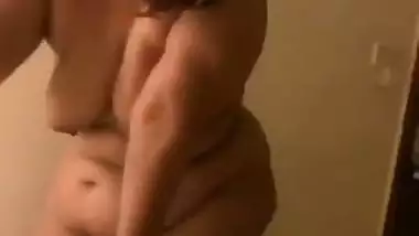 Huge boobs mommy walking naked in bedroom after fuck